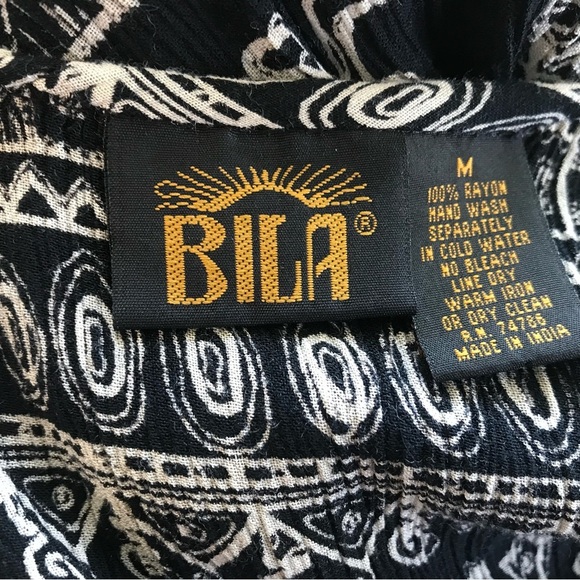 BILA Maxi Dress Size Medium Black White Rayon Boho Hippie Relaxed Fit Pockets - Picture 2 of 6